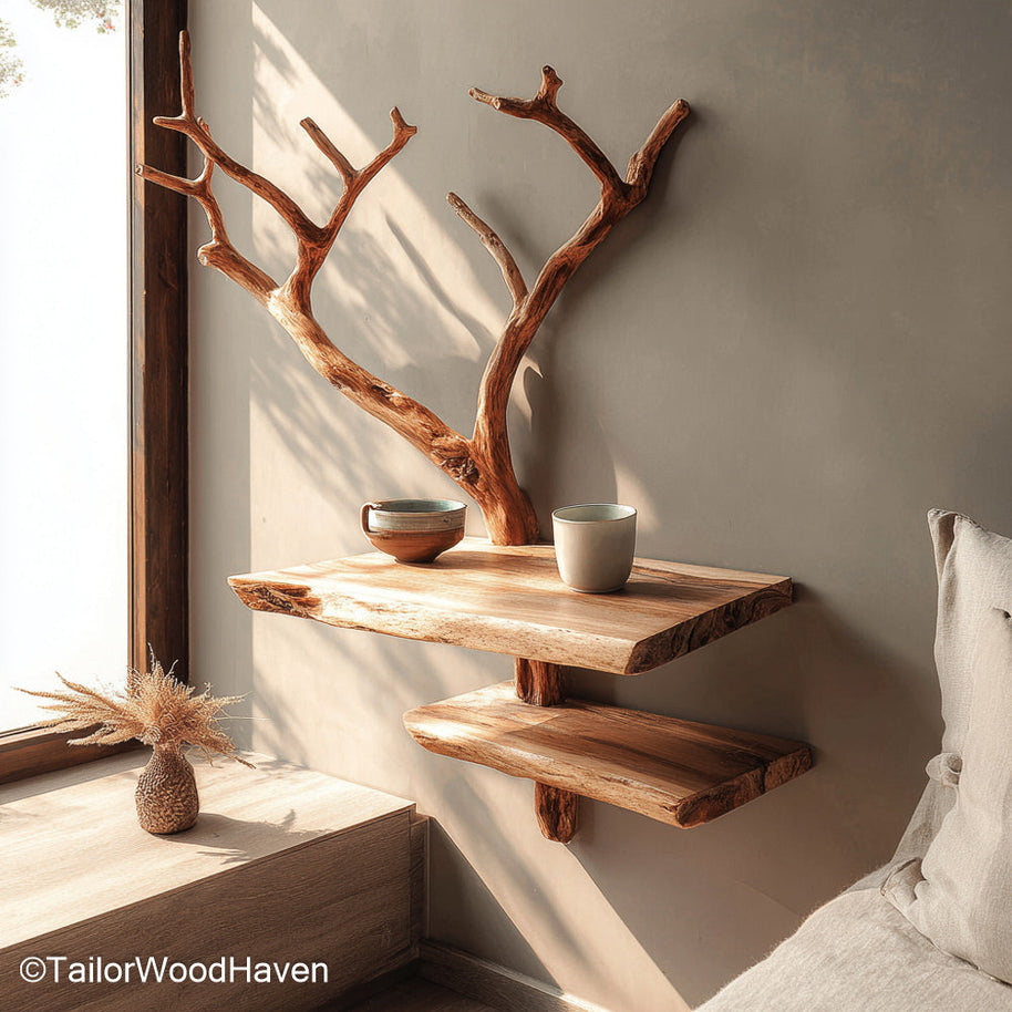 Floating Shelf for Bedside Table built in natural timber with minimalist styling and durable mounting, ideal for clean, compact bedroom walls
