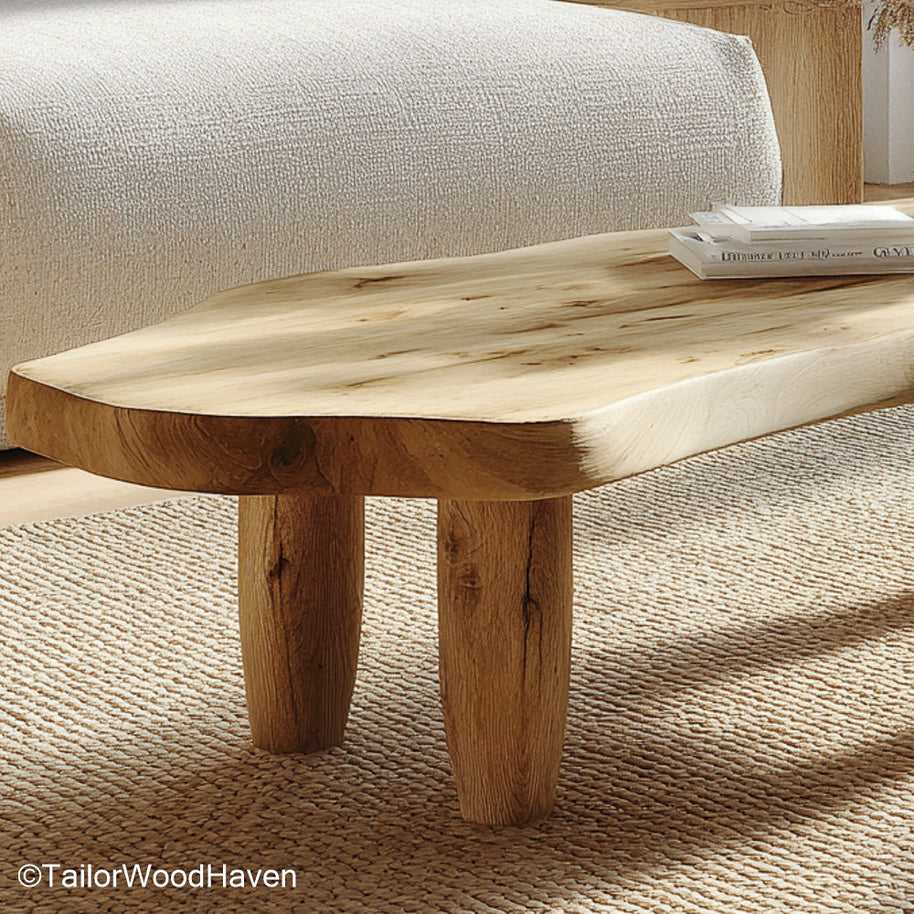 Live Edge Coffee Table Slab Coffee Table Made from a Single Wood Slab Featuring Live Edge Grain and Texture