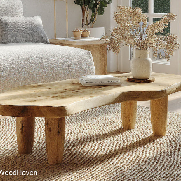 Live Edge Coffee Table Slab Coffee Table Made from a Single Wood Slab Featuring Live Edge Grain and Texture
