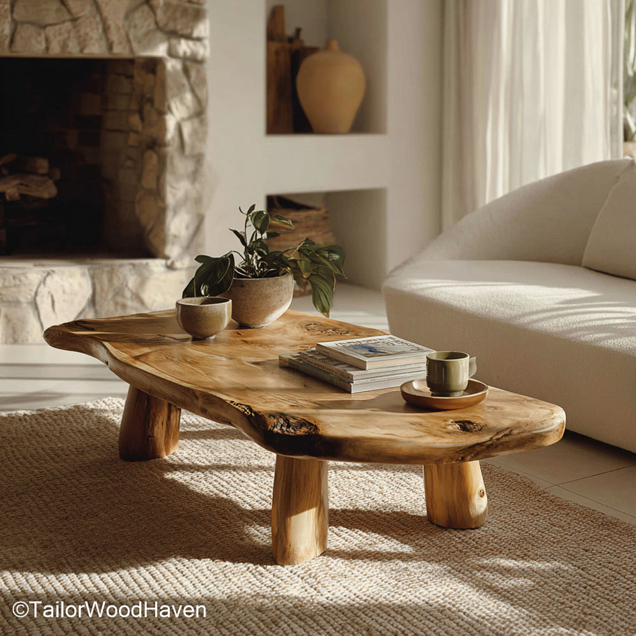 Coffee Table Live Edge Wood Handcrafted Coffee Table Featuring Live Edge Wood Design for Rustic or Contemporary Homes
