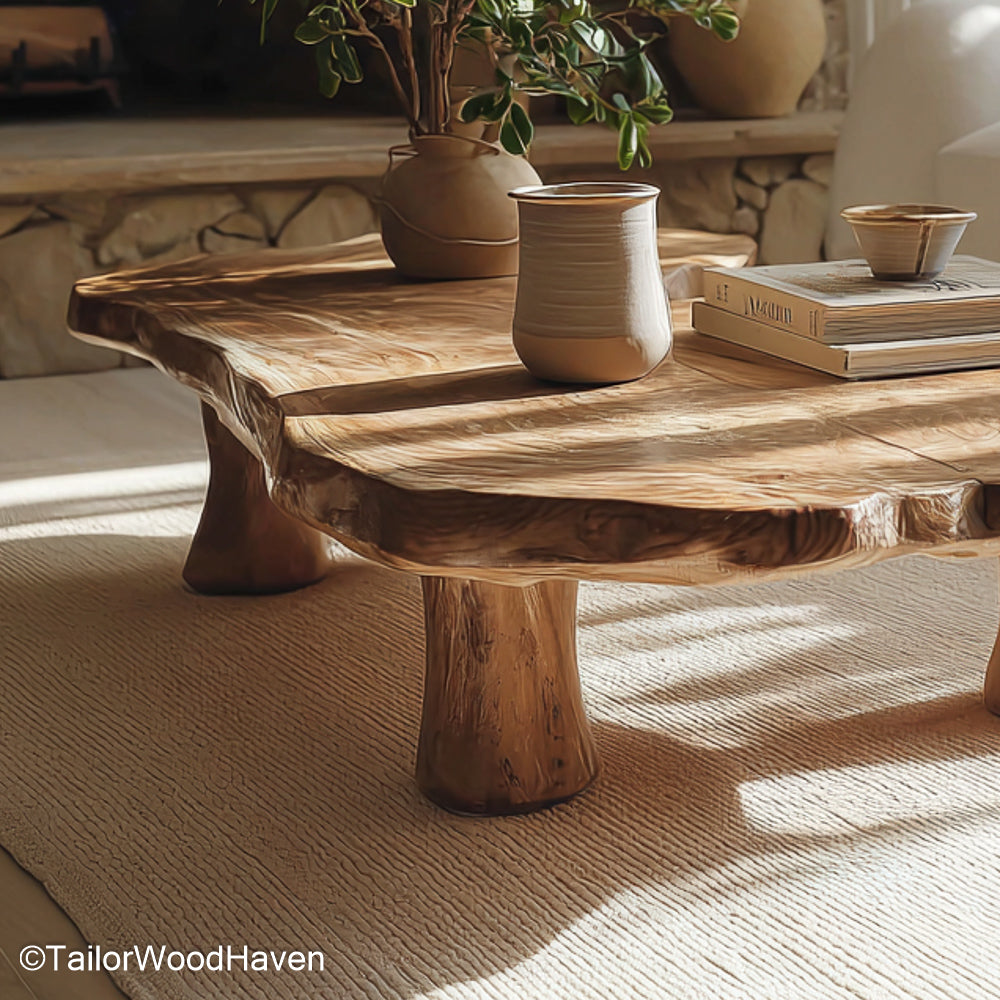 Raw Edge Coffee Table Handcrafted Live Edge Coffee Table Featuring Natural, Raw Wood Grain for Rustic Interiors