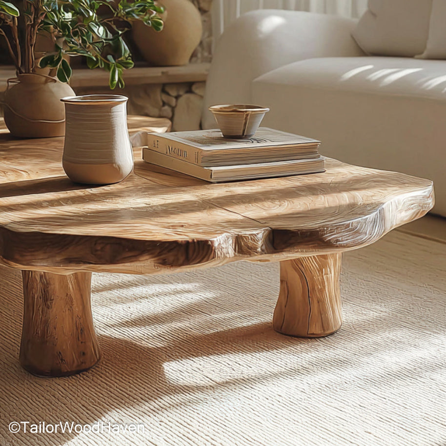 Raw Edge Coffee Table Handcrafted Live Edge Coffee Table Featuring Natural, Raw Wood Grain for Rustic Interiors