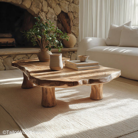 Raw Edge Coffee Table Handcrafted Live Edge Coffee Table Featuring Natural, Raw Wood Grain for Rustic Interiors