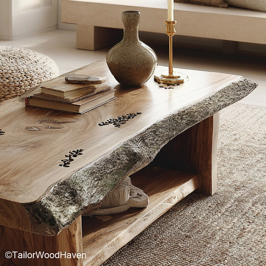 Natural Edge Coffee Table Coffee Table with Naturally Formed Wood Edge for Earthy, Handcrafted Living Room Decor