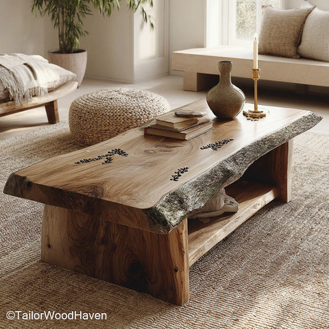 Natural Edge Coffee Table Coffee Table with Naturally Formed Wood Edge for Earthy, Handcrafted Living Room Decor