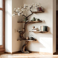 Tree Trunk Corner Shelves Rustic Wooden Corner Bookshelf with Solid Tree Trunk Design for Cozy, Nature Inspired Spaces