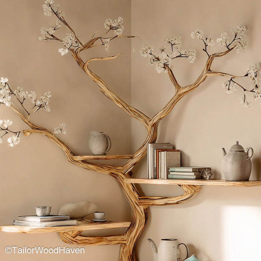 Tree Trunk Corner Bookshelf Solid Wood Tree Inspired Corner Bookcase with Rustic Trunk Texture and Organic Charm