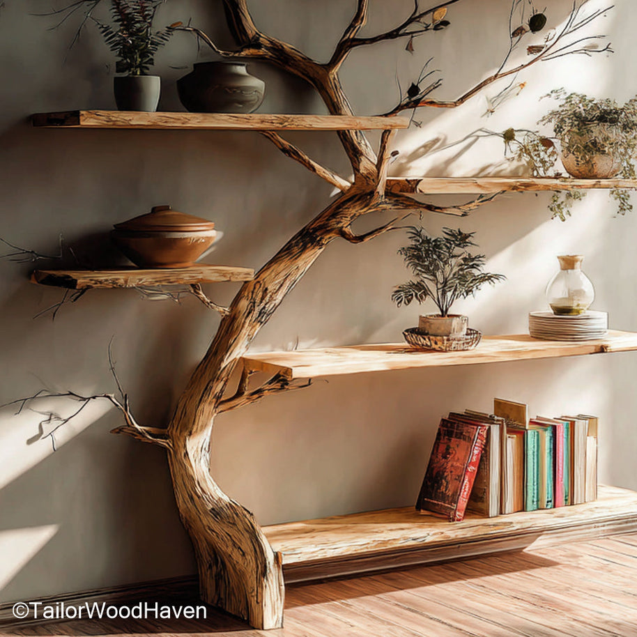 Tree Book Stand Wooden Stand for Books in Tree Design, Ideal for Desks, Displays, or Nature Themed Interiors