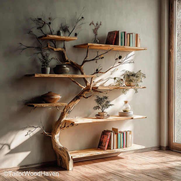 Tree Book Stand Wooden Stand for Books in Tree Design, Ideal for Desks, Displays, or Nature Themed Interiors