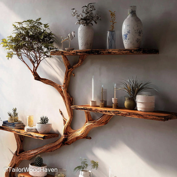 Book Case Tree Unique Tree Shaped Wooden Bookcase for Rustic Rooms, Artistic Spaces, or Kids’ Reading Corners