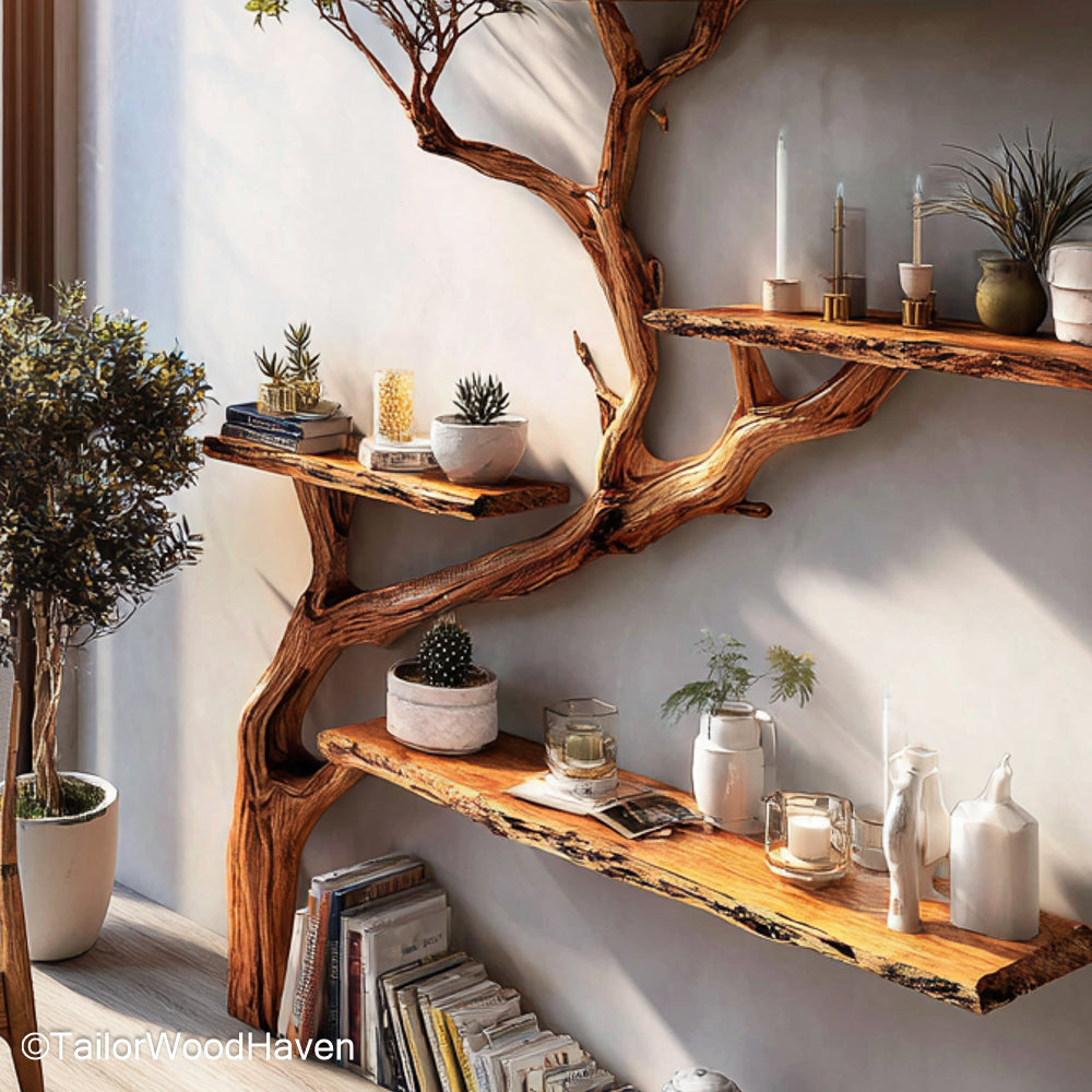 Book Case Tree Unique Tree Shaped Wooden Bookcase for Rustic Rooms, Artistic Spaces, or Kids’ Reading Corners
