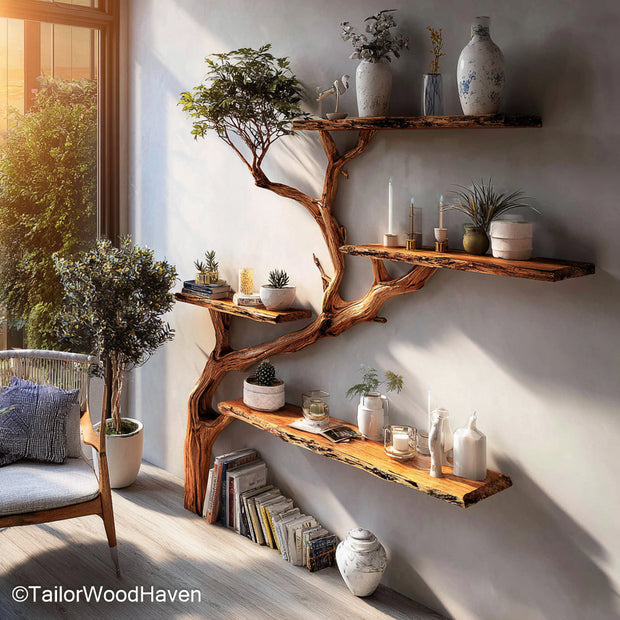 Book Case Tree Unique Tree Shaped Wooden Bookcase for Rustic Rooms, Artistic Spaces, or Kids’ Reading Corners