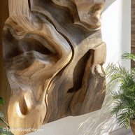 Wood Block Wall Art arranged from carved wood blocks with varied grain and depth, ideal for creating a dimensional and handcrafted accent wall