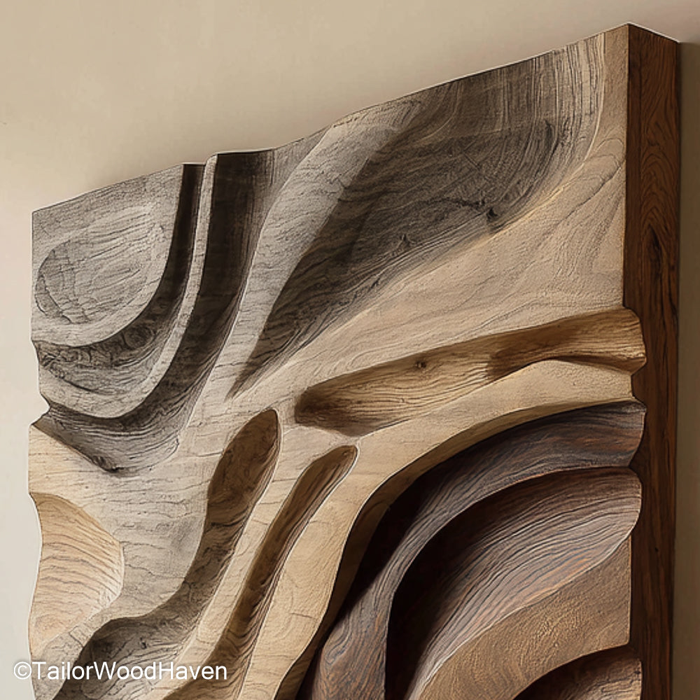 3D Wood Wall Art Handcrafted Wood Panel with Deep Carving Detail to Add Dimensional Texture to Living Room or Office Walls