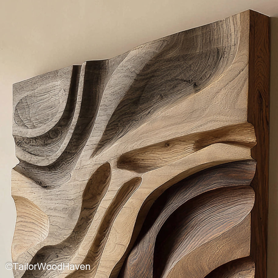 3D Wood Wall Art Handcrafted Wood Panel with Deep Carving Detail to Add Dimensional Texture to Living Room or Office Walls