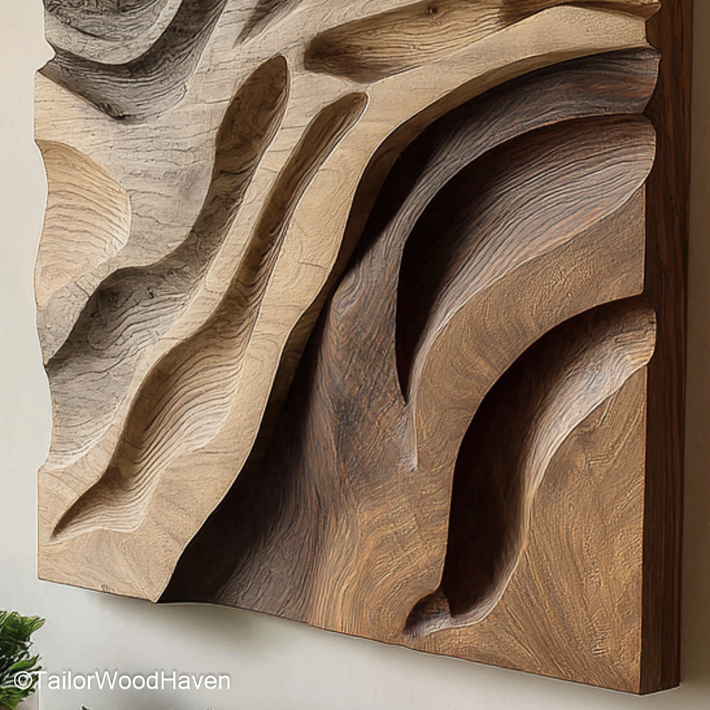 3D Wood Wall Art Handcrafted Wood Panel with Deep Carving Detail to Add Dimensional Texture to Living Room or Office Walls