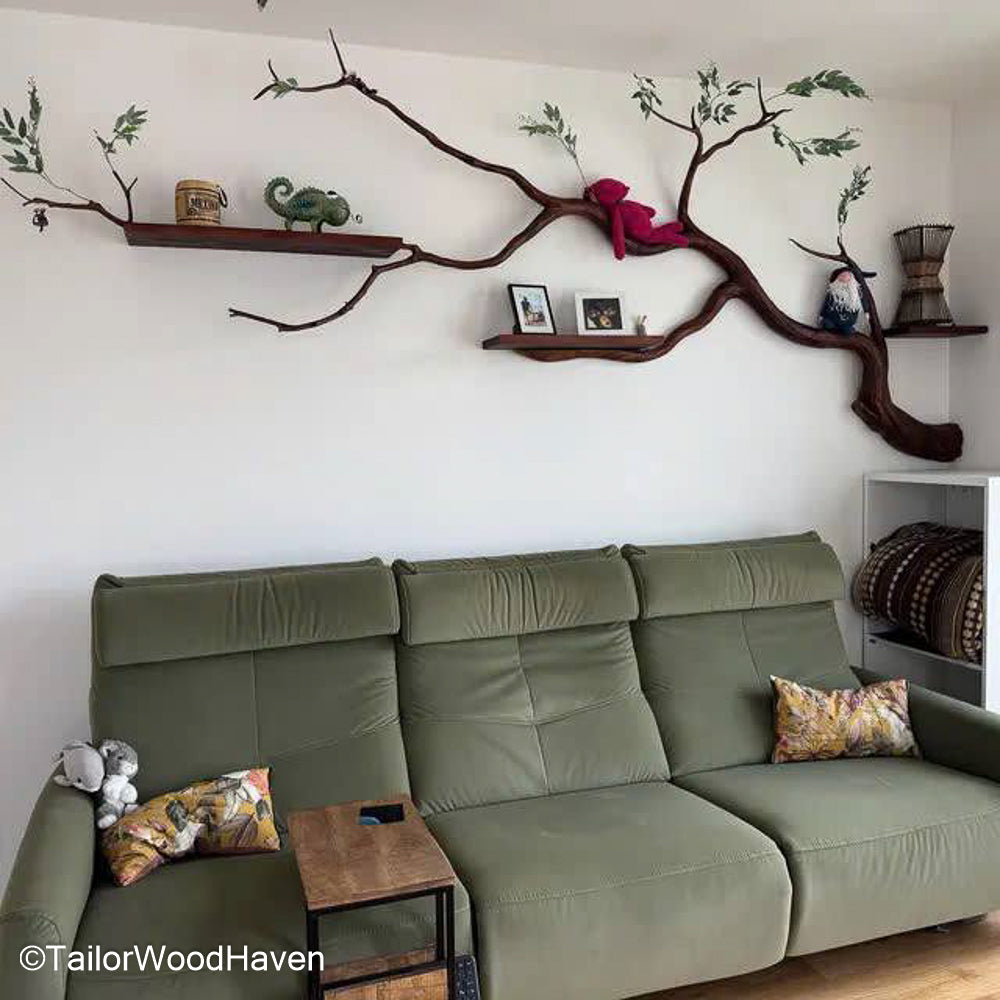 Handmade Tree Limb Shelf Rustic Wooden Wall Shelf Shaped Like a Tree Limb for Nature Inspired Interiors