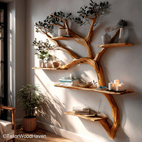 Painted Tree Bookshelf Wooden Tree Shaped Bookshelf Finished with Color Paint for Modern or Whimsical Decor Styles