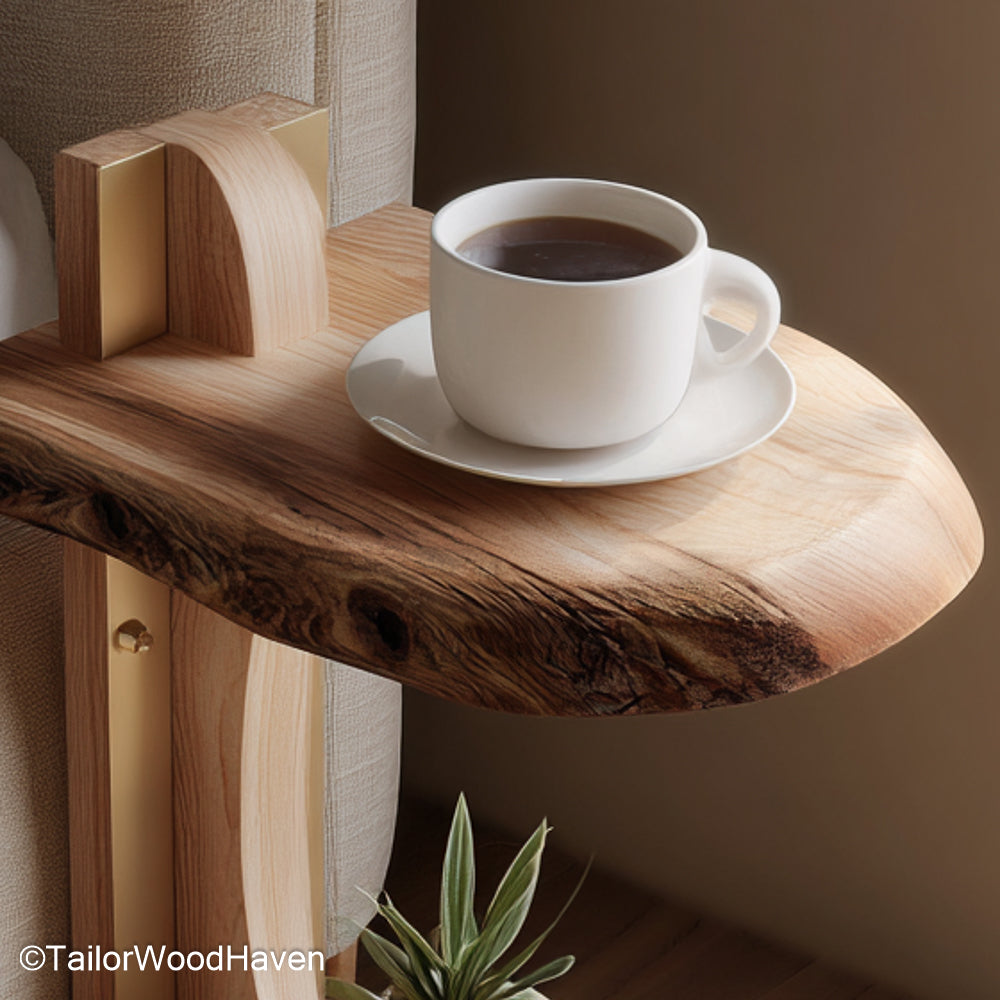 Wall mounted bedside crafted from hardwood with a clean floating frame and compact surface, ideal for saving space in modern sleeping areas