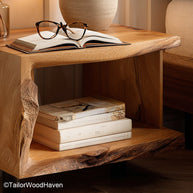 Night stand attached to wall crafted from real wood with bracket free frame and clean shape, ideal for tidy and space saving bedroom storage