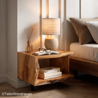 Night stand attached to wall crafted from real wood with bracket free frame and clean shape, ideal for tidy and space saving bedroom storage