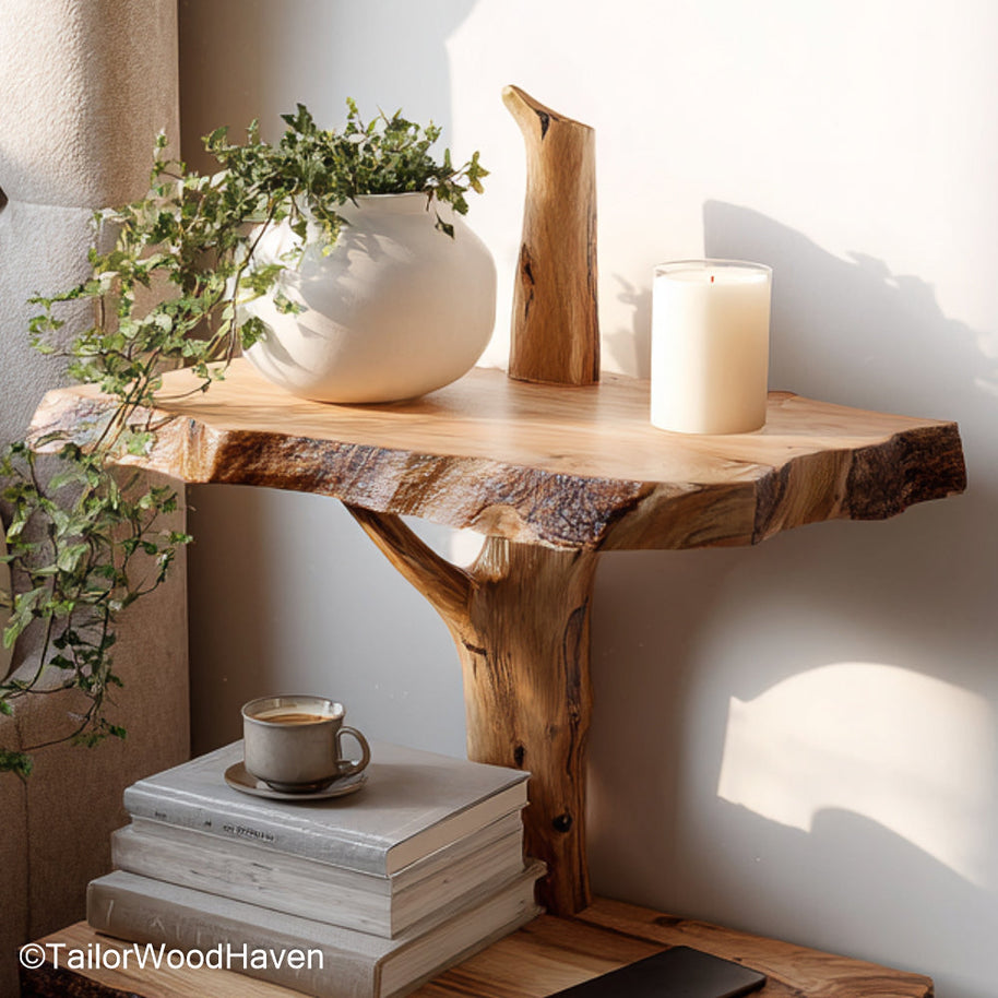 Floating nightstand bedside table built from real wood with a clean floating frame, ideal for compact bedside storage in modern or rustic bedrooms