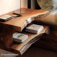 Large floating bedside table made from solid hardwood with a wide surface and sturdy wall mount, perfect for spacious interiors and king size beds