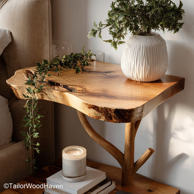 Floating bedside table bedroom made from solid wood with a floating wall design and warm tone, perfect for clean and functional bedroom interiors