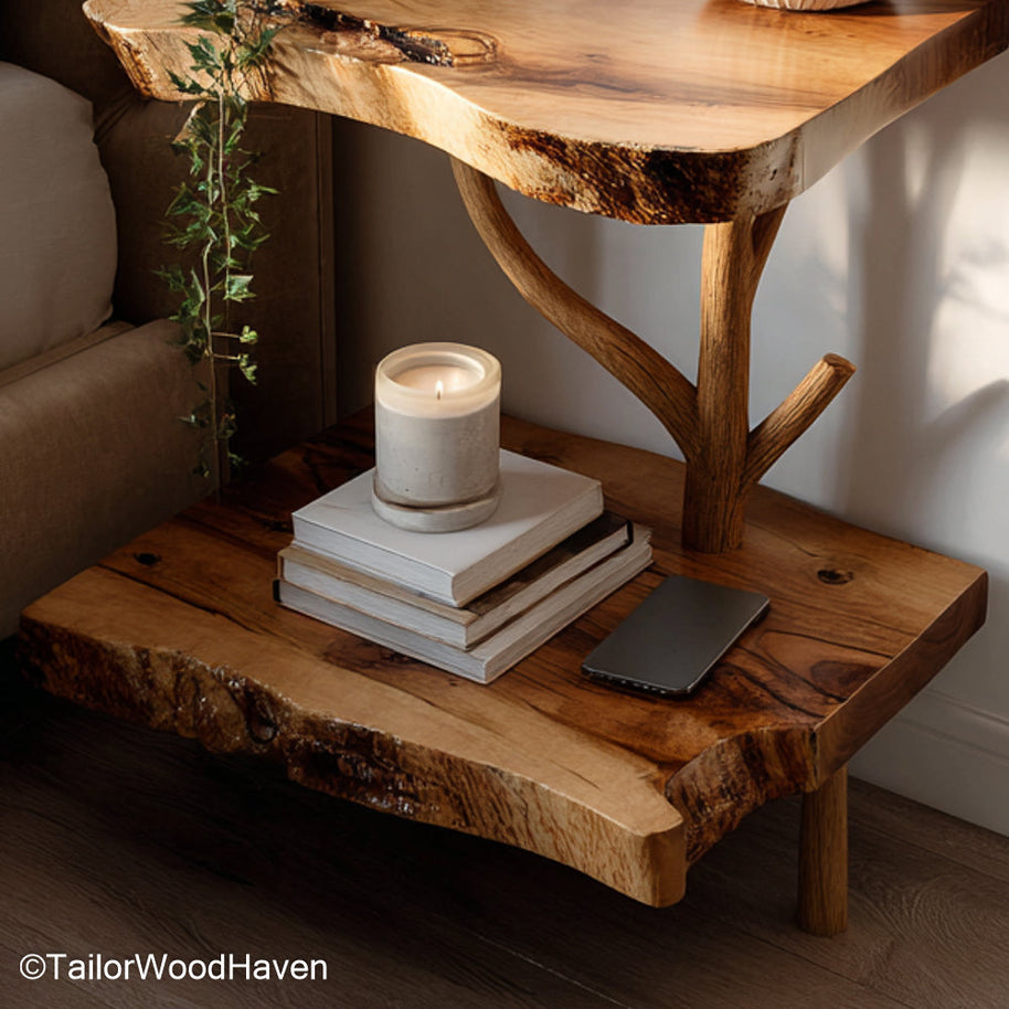 Floating bedside table bedroom made from solid wood with a floating wall design and warm tone, perfect for clean and functional bedroom interiors