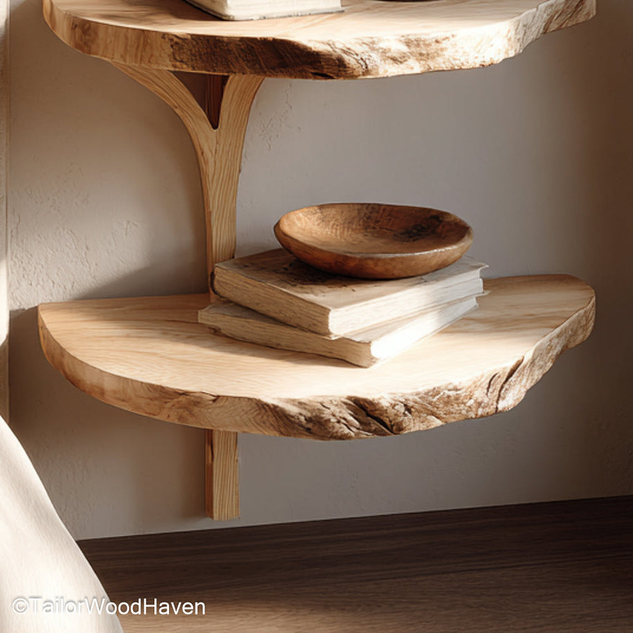 Floating oak nightstand handcrafted from natural oak with clean floating lines and warm tone, ideal for rustic or mid century bedroom setups
