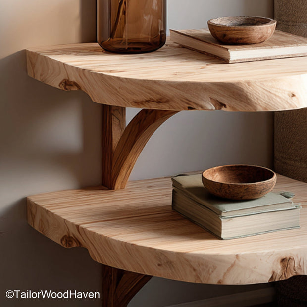 Small floating bedside shelf made from real wood with a space saving wall design and smooth finish, perfect for compact bedrooms and guest rooms