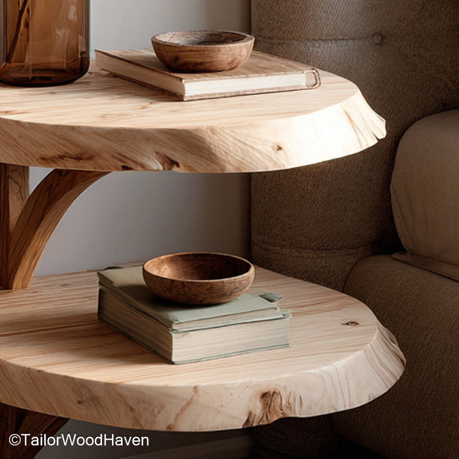 Small floating bedside shelf made from real wood with a space saving wall design and smooth finish, perfect for compact bedrooms and guest rooms