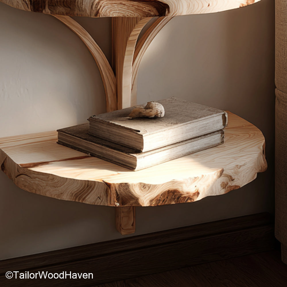 Mini floating nightstand made from solid wood with a compact design and bracket free support, ideal for small spaces or bedside minimalism