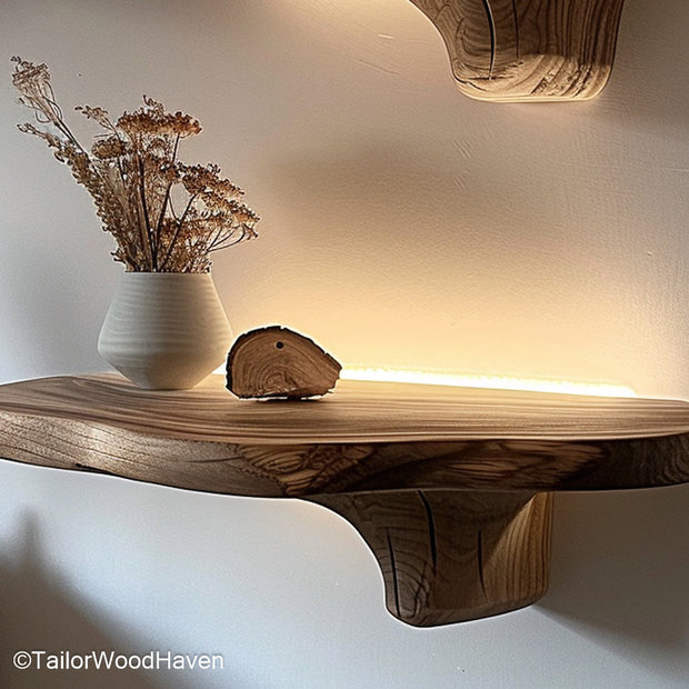 Reclaimed wood floating shelves made from salvaged timber with weathered texture, ideal for rustic, vintage, or farmhouse decor