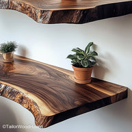 Menards floating shelves inspired design in rustic oak finish with concealed brackets, suitable for classic home or cabin wall decor