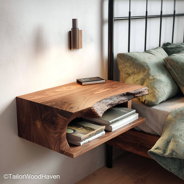 Wall Mounted Bedside Shelf created with natural timber and smooth finish for secure bedside storage, perfect for clean and uncluttered bedroom walls