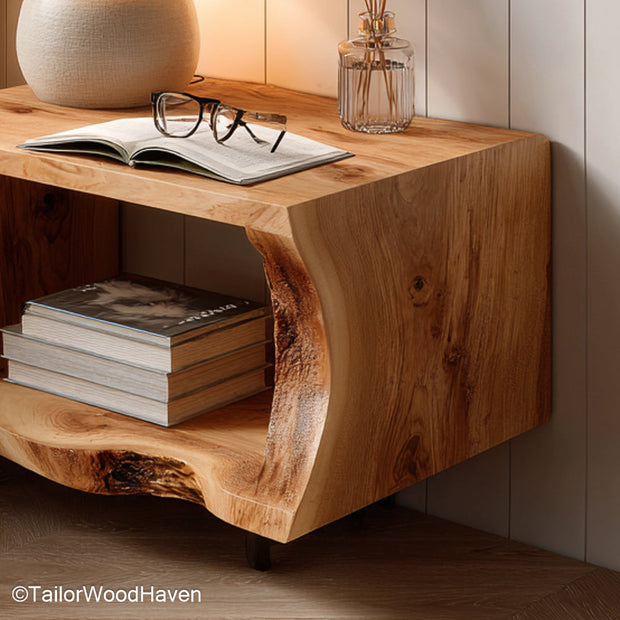 Floating Nightstand Walnut crafted from rich walnut with floating wall support and organic grain, perfect for mid century or modern interiors