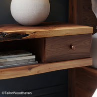 Wooden Floating Nightstand handcrafted from natural wood with clean design and floating structure, offering warmth and function in minimalist spaces