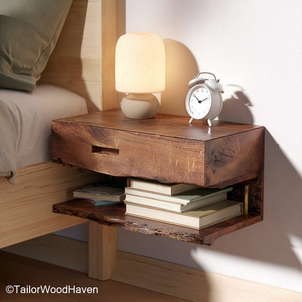 Floating Bed Table crafted with a flat surface and strong mounting, offering practical floating storage for compact or modern sleeping setups