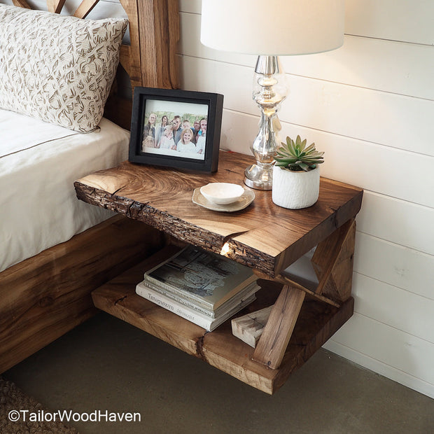 Floating Nightstand Small made with a compact wood frame and floating wall attachment, perfect for narrow bedrooms or guest rooms needing storage