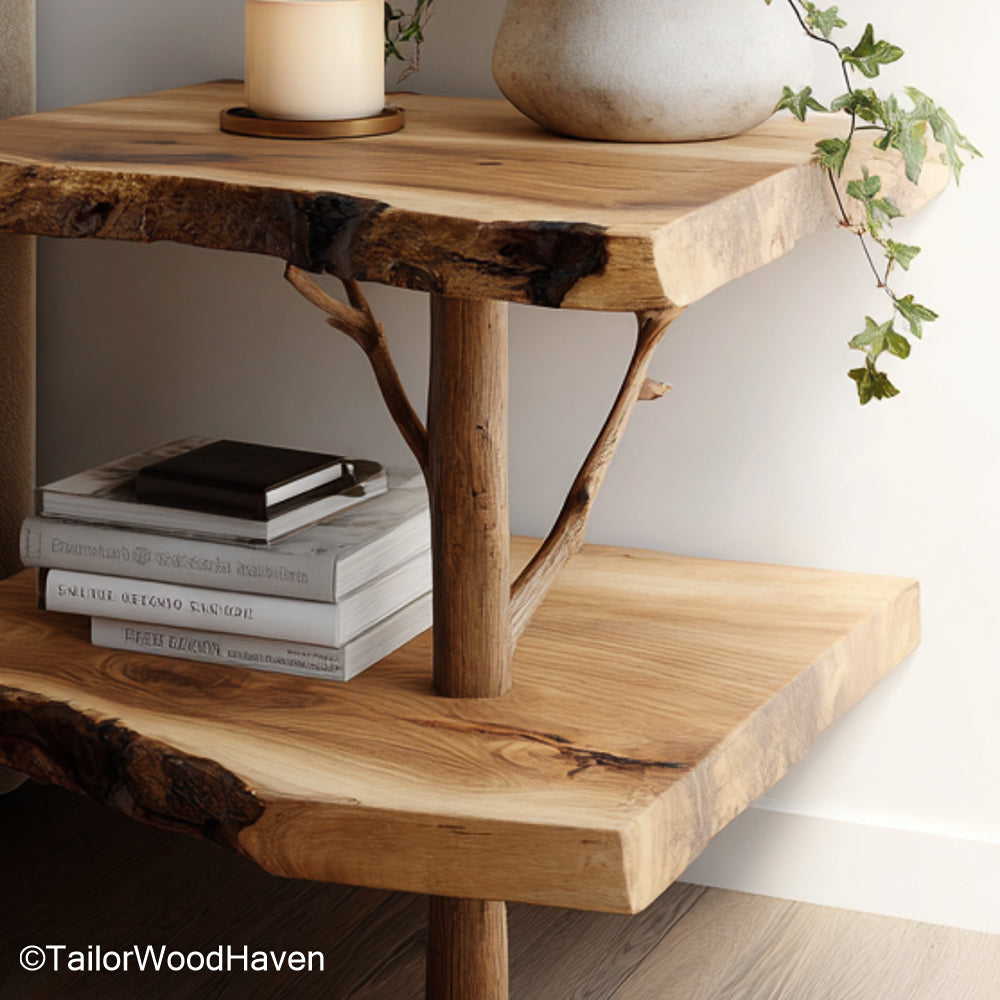 Wall Mount Night Stand made from hardwood with a clean wall mounted structure, ideal for saving space in rustic, boho, or minimal sleeping areas