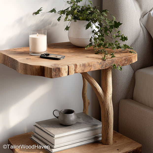 Small Wall Mounted Bedside Table designed with a slim surface and floating wood base, great for bedrooms needing compact and efficient storage