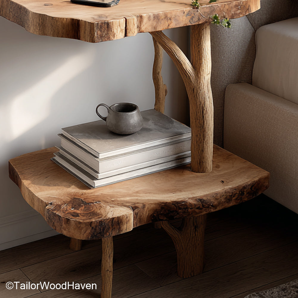 Small Wall Mounted Bedside Table designed with a slim surface and floating wood base, great for bedrooms needing compact and efficient storage