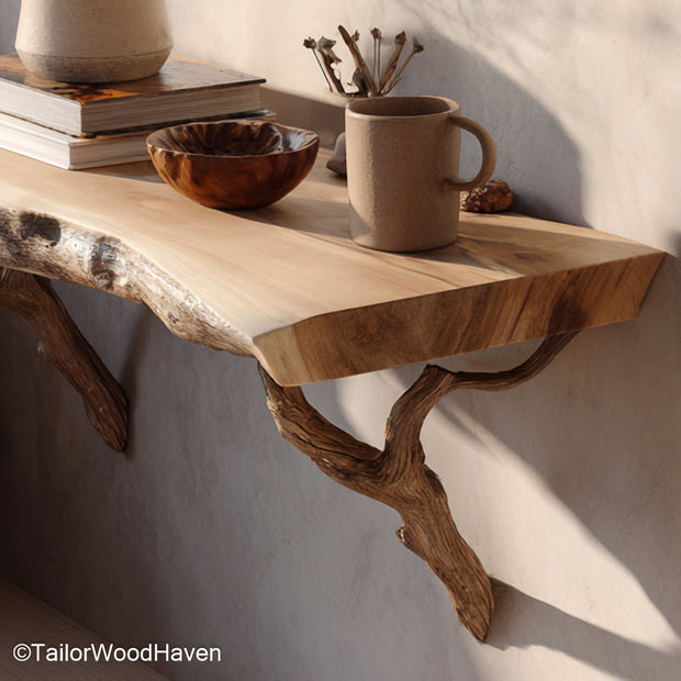 Floating Night Table crafted from solid hardwood with soft edges and hidden wall support, perfect for minimalist bedrooms or guest room spaces