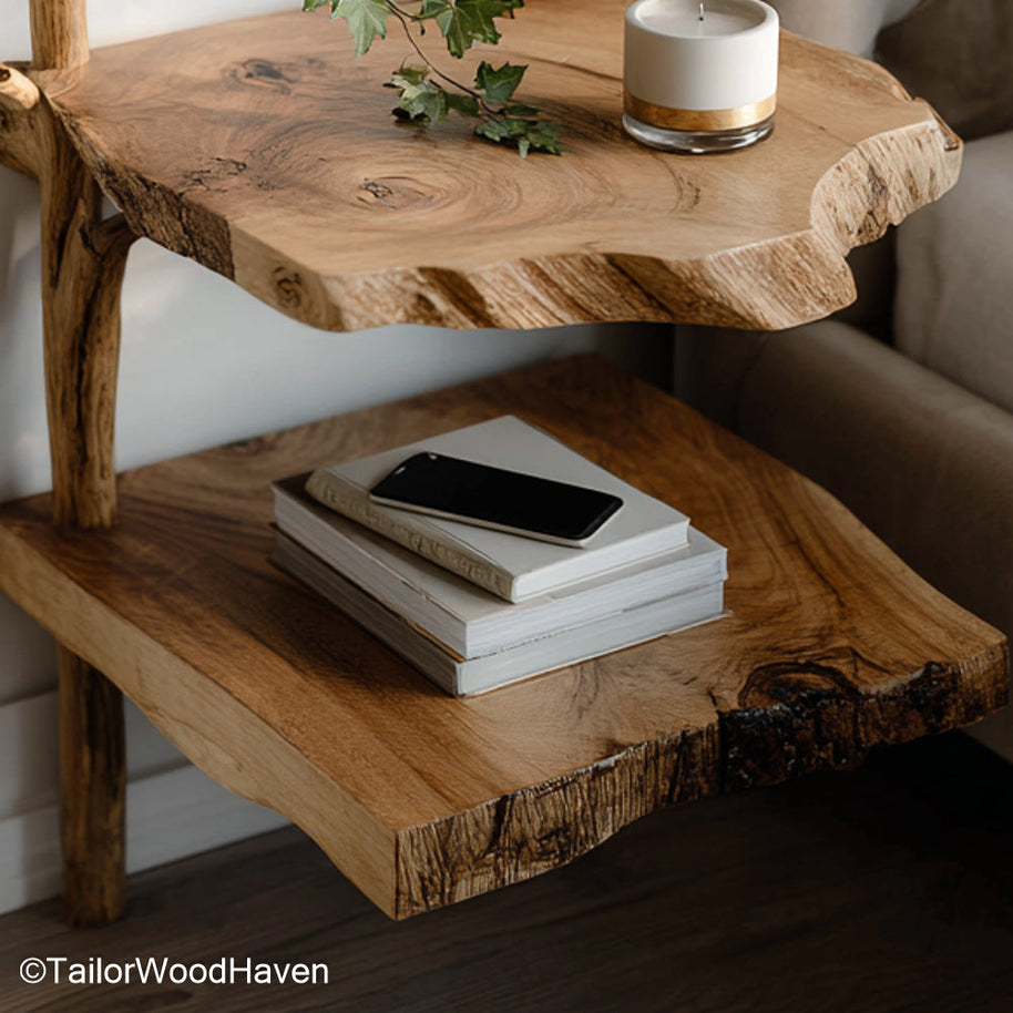Walnut floating bedside table made from solid walnut with natural grain and bracket free mounting, perfect for elegant modern or minimalist interiors