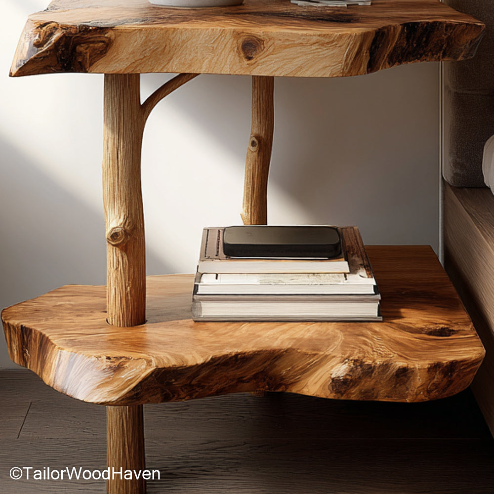 Nightstand that attaches to wall built with solid wood and hidden supports, made for wall mounted convenience in modern or rustic interiors
