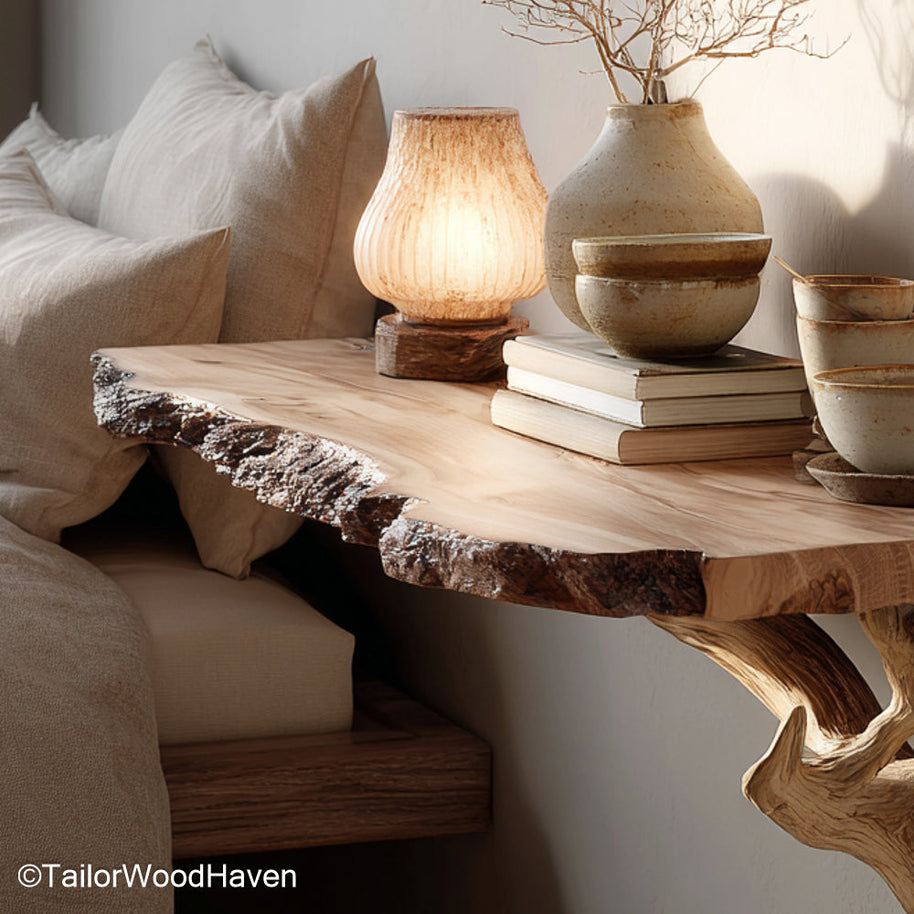Solid Wood Floating Nightstand built with natural grain and strong floating design, offering lasting quality and clean style for bedroom wall decor