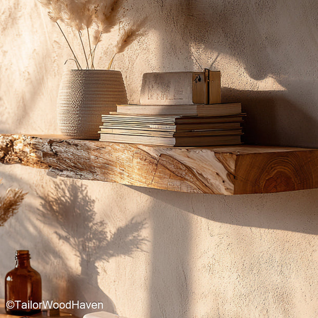Floating walnut shelf made from American walnut with a smooth surface and floating design, perfect for soft modern or minimalist room styling