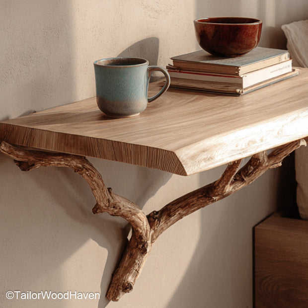 Floating Shelves for Bedside Table arranged in pairs or singles for functional wall mounted nightstands made of hardwood with rustic or modern finishes