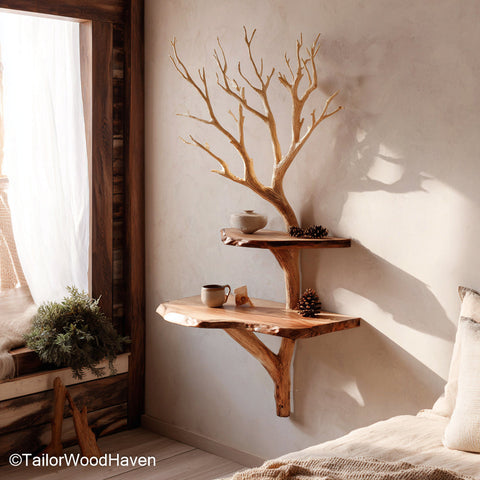 Mounted Side Table handcrafted in solid wood with smooth finish and bracket free appearance, offering compact storage beside beds or lounge chairs